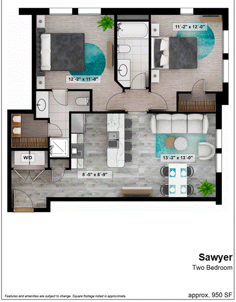 typical floor plan of a two bedroom apartment